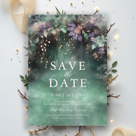 Enchanted Forest Lavendel Bruiloft Save the Date Kaart