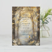 Enchanted Forest Lights Gold Wedding Invitation Kaart (Staand voorkant)