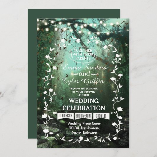 Enchanted Forest Lights rustieke bruiloft uitnodig Kaart (Voorkant / Achterkant)