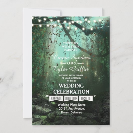 Enchanted Forest Lights rustieke bruiloft uitnodig Kaart (Voorkant)