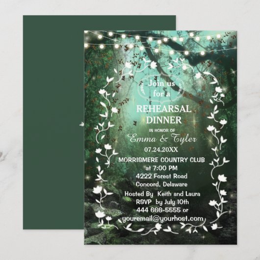 Enchanted Forest Lights Rustieke repetitie diner Kaart (Voorkant / Achterkant)