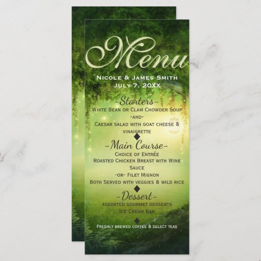 Enchanted Forest & Lights Wedding Menu Kaart (Voorkant / Achterkant)