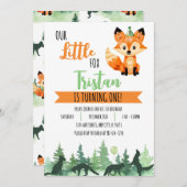 Enchanted Forest: Little Fox verjaardagsuitnodigin Kaart (Voorkant / Achterkant)