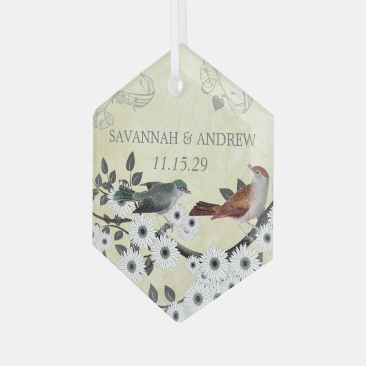 Enchanted Forest Love Bird Wedding Glas Ornament (Voorkant links)