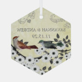 Enchanted Forest Love Bird Wedding Glas Ornament (Achterkant)