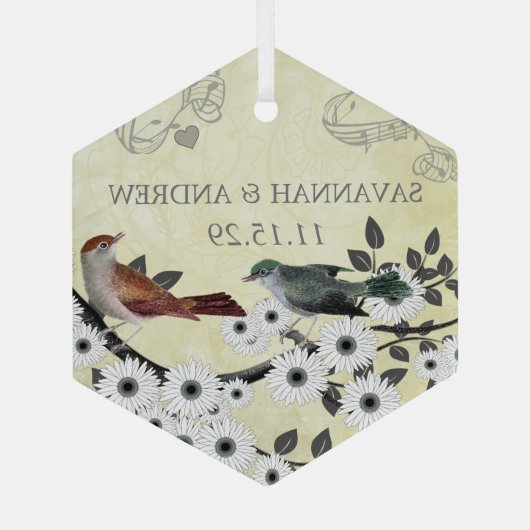 Enchanted Forest Love Bird Wedding Glas Ornament (Achterkant)