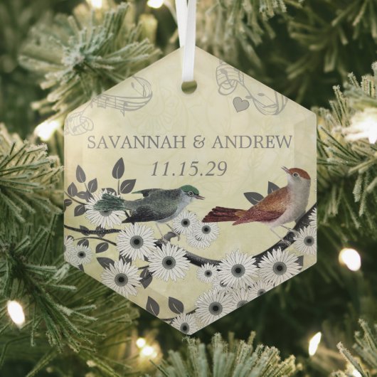Enchanted Forest Love Bird Wedding Glas Ornament (Insitu)
