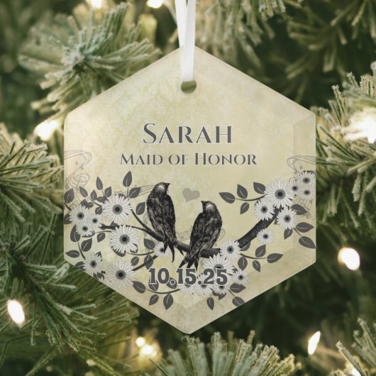 Enchanted Forest Love Bird Wedding Glas Ornament (Insitu)