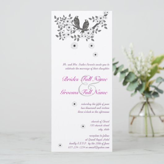 Enchanted Forest Love Bird Wedding Kaart (Staand voorkant)