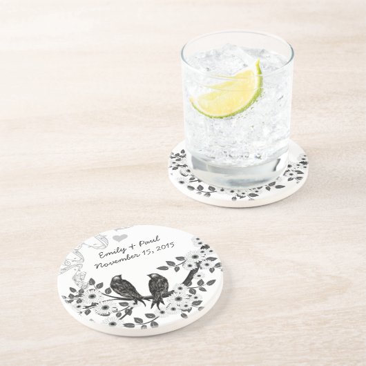 Enchanted Forest Love Bird Wedding Zandsteen Onderzetter (Zijkant)