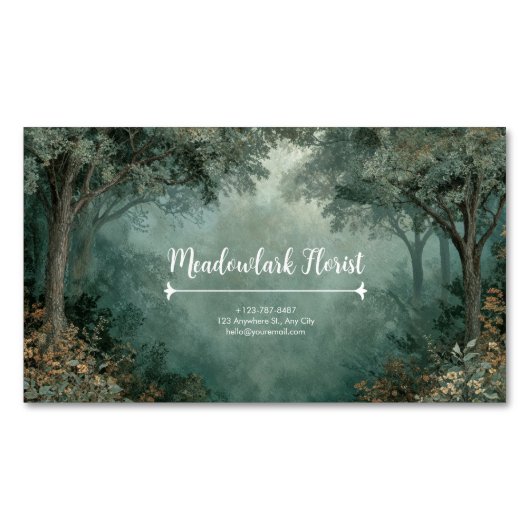 Enchanted Forest Misty Teal Green Painterly Magnetisch Visitekaartje (Voorkant)