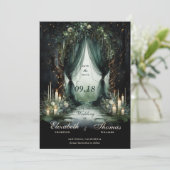 Enchanted Forest Moody Dramatische Fotobruiloft Save The Date (Staand voorkant)