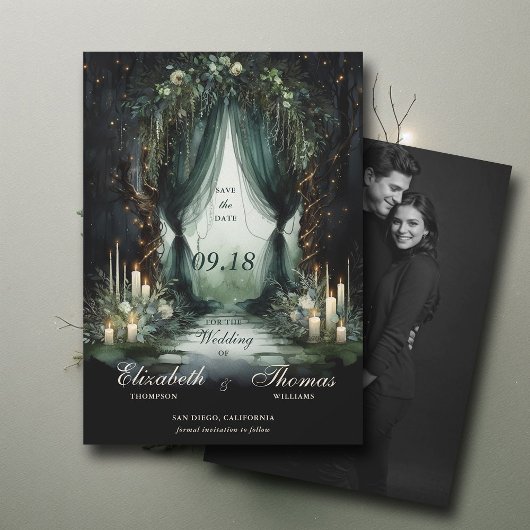 Enchanted Forest Moody Dramatische Fotobruiloft Save The Date