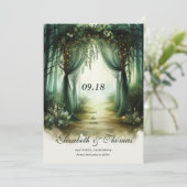Enchanted Forest Moody Woodland Fotobruiloft Save The Date (Staand voorkant)