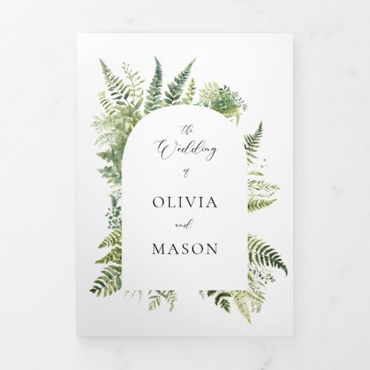 Enchanted Forest Mountain Ferns Boho Boog Huwelijk Drieluik Uitnodiging (Cover)