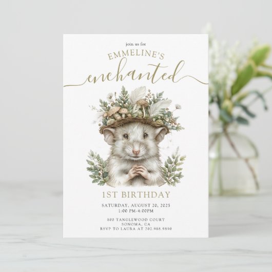 Enchanted Forest Mouse Animal 1st Verjaardag Kaart (Staand voorkant)