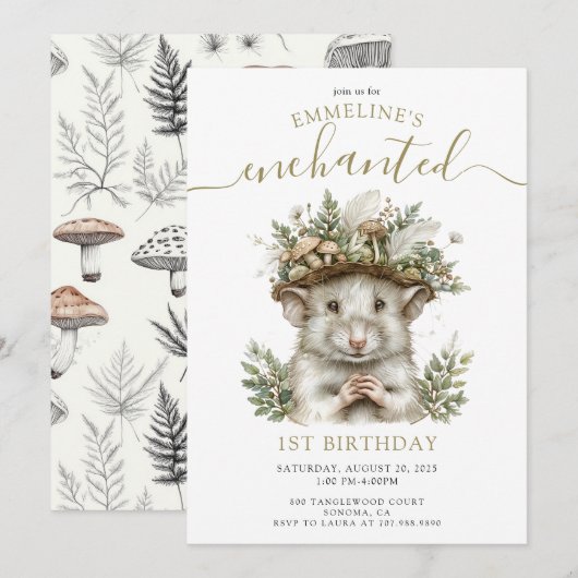 Enchanted Forest Mouse Animal 1st Verjaardag Kaart (Voorkant / Achterkant)