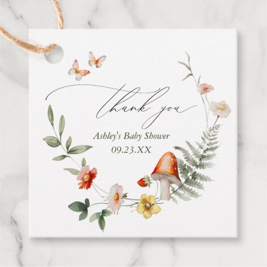 Enchanted Forest Mushroom Baby shower Bedankjes Labels (Voorkant)