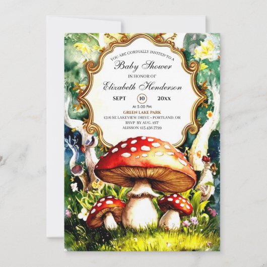 Enchanted Forest Mushroom Baby shower Kaart (Voorkant)