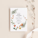 Enchanted Forest Mushroom Baby shower Kaart<br><div class="desc">Schattig baby shower uitnodiging beschikt over bos gebladerte en bloemen met paddenstoelen en vlinders. Personaliseer met uw informatie of klik op "Klik om verder aan te passen" om letterstijlen,  grootte en kleuren te bewerken.</div>