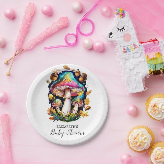 Enchanted Forest Mushroom Baby shower Papieren Bordje (Feest)