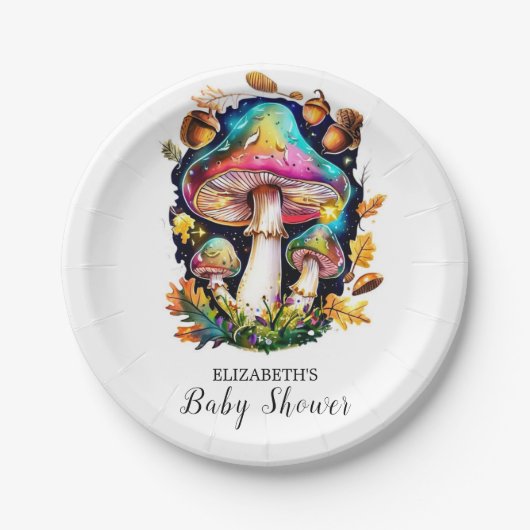 Enchanted Forest Mushroom Baby shower Papieren Bordje (Voorkant)