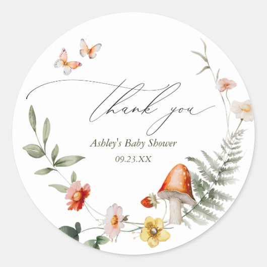 Enchanted Forest Mushroom Baby shower Ronde Sticker (Voorkant)