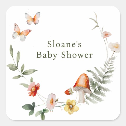 Enchanted Forest Mushroom Baby shower Vierkante Sticker (Voorkant)