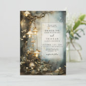 Enchanted Forest Mushroom Hanging Lanterns Wedding Kaart (Staand voorkant)