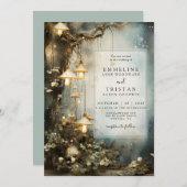 Enchanted Forest Mushroom Hanging Lanterns Wedding Kaart (Voorkant / Achterkant)