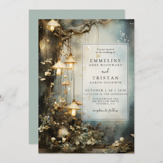 Enchanted Forest Mushroom Hanging Lanterns Wedding Kaart (Voorkant / Achterkant)