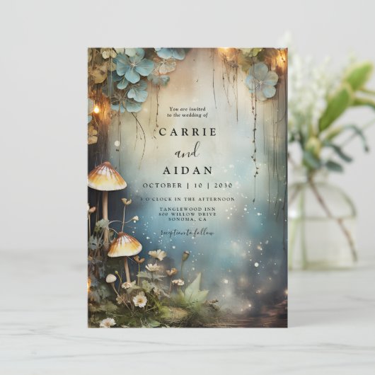 Enchanted Forest Mushroom Wildflower Blauwe bruilo Kaart (Staand voorkant)