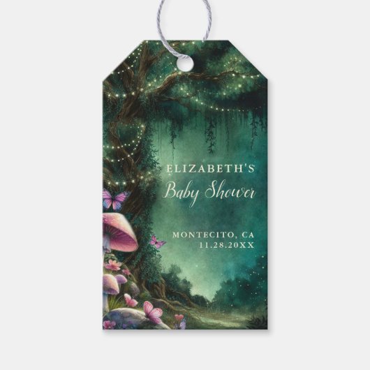 Enchanted Forest Mushrooms Baby shower Welkom Cadeaulabel (Voorkant)