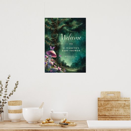 Enchanted Forest Mushrooms Baby shower Welkom Poster (Keuken)