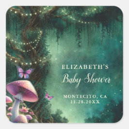 Enchanted Forest Mushrooms Baby shower Welkom Vierkante Sticker