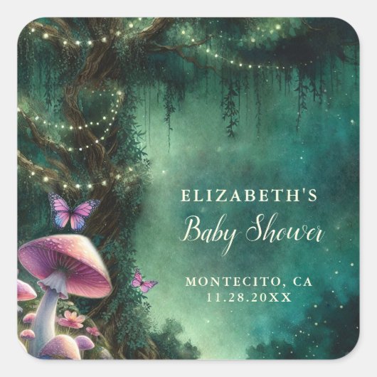 Enchanted Forest Mushrooms Baby shower Welkom Vierkante Sticker (Voorkant)