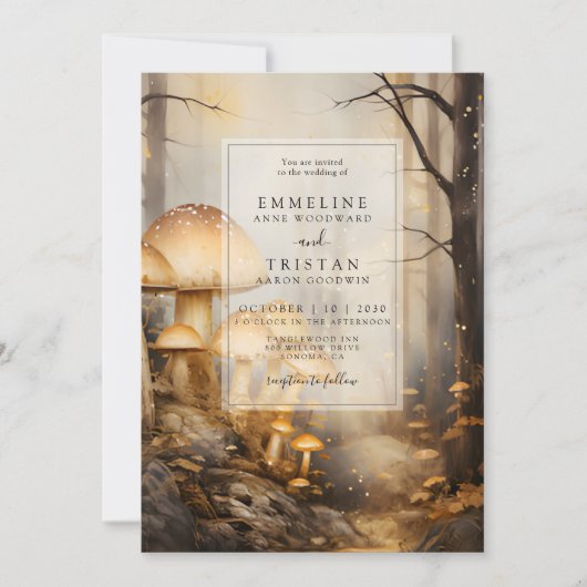 Enchanted Forest Mushrooms Wedding Kaart (Voorkant)