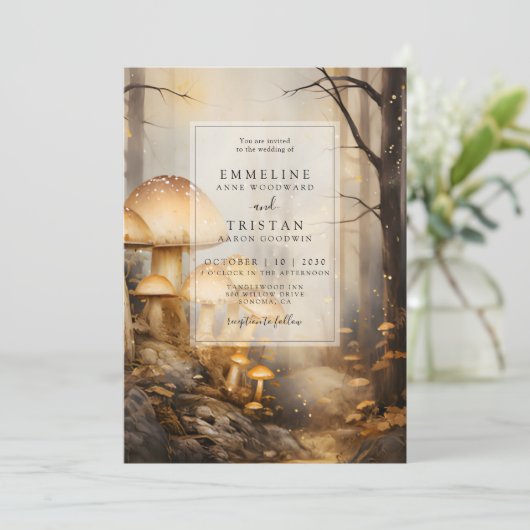 Enchanted Forest Mushrooms Wedding Kaart (Staand voorkant)