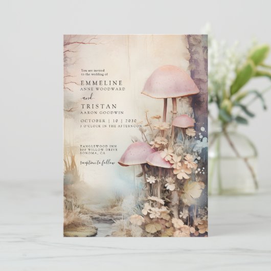 Enchanted Forest Mushrooms Wedding Kaart (Staand voorkant)