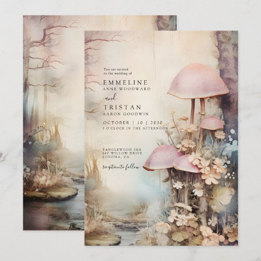 Enchanted Forest Mushrooms Wedding Kaart (Voorkant / Achterkant)