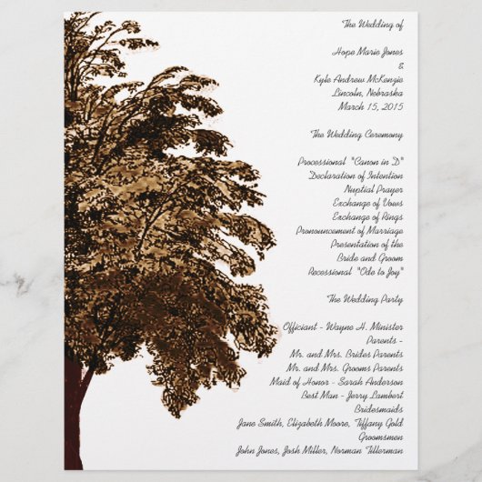 Enchanted Forest Oak Tree Wedding Programme (Voorkant)
