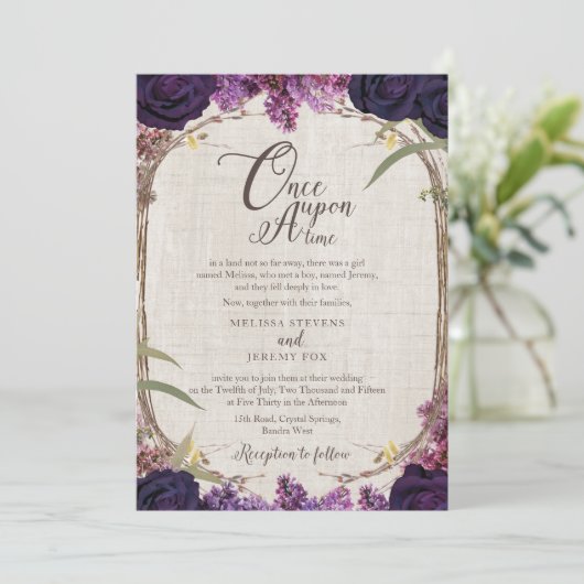 Enchanted Forest Paarse bruiloft uitnodiging Kaart (Staand voorkant)
