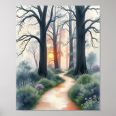 Enchanted Forest Path bij zonsondergang Poster (Voorkant)