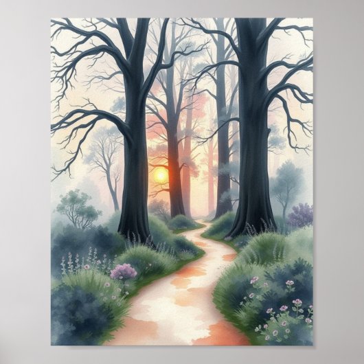 Enchanted Forest Path bij zonsondergang Poster (Voorkant)
