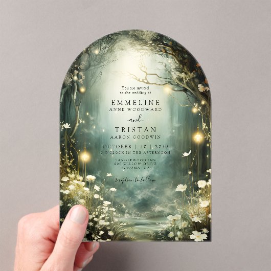 Enchanted Forest Path Bloemen Wedding Arch Acryl Uitnodigingen (Insitu (Draagbaar))