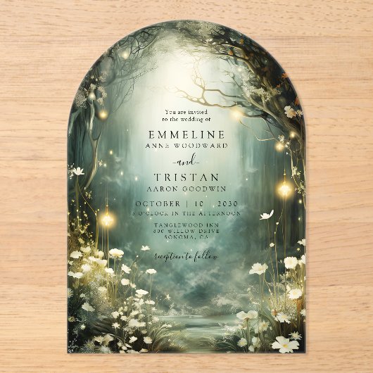 Enchanted Forest Path Bloemen Wedding Arch Acryl Uitnodigingen (Voorkant)