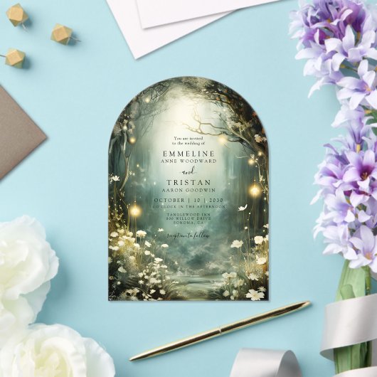 Enchanted Forest Path Bloemen Wedding Arch Acryl Uitnodigingen (Insitu (Huwelijk))