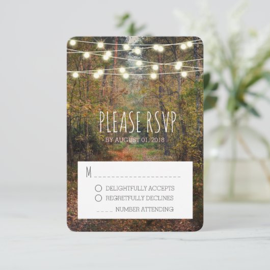 Enchanted Forest Path Bruiloft RSVP Reactie Kaart (Staand voorkant)