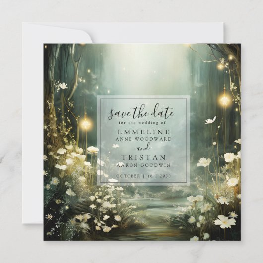 Enchanted Forest Path of Flowers slaat de datum op Save The Date (Voorkant)