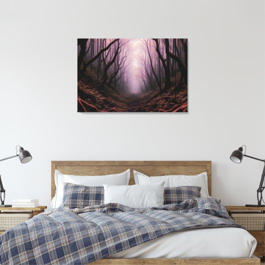Enchanted Forest Path – Pink Dark Landscape Canvas (Insitu (Slaapkamer))